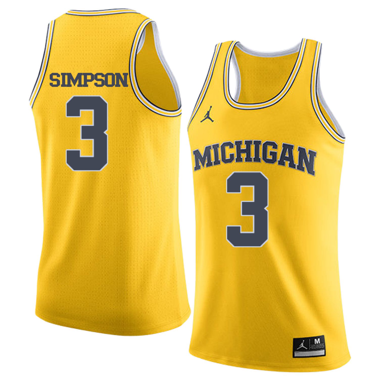 Men Jordan University of Michigan Basketball Yellow #3 Simpson Customized NCAA Jerseys->customized ncaa jersey->Custom Jersey
